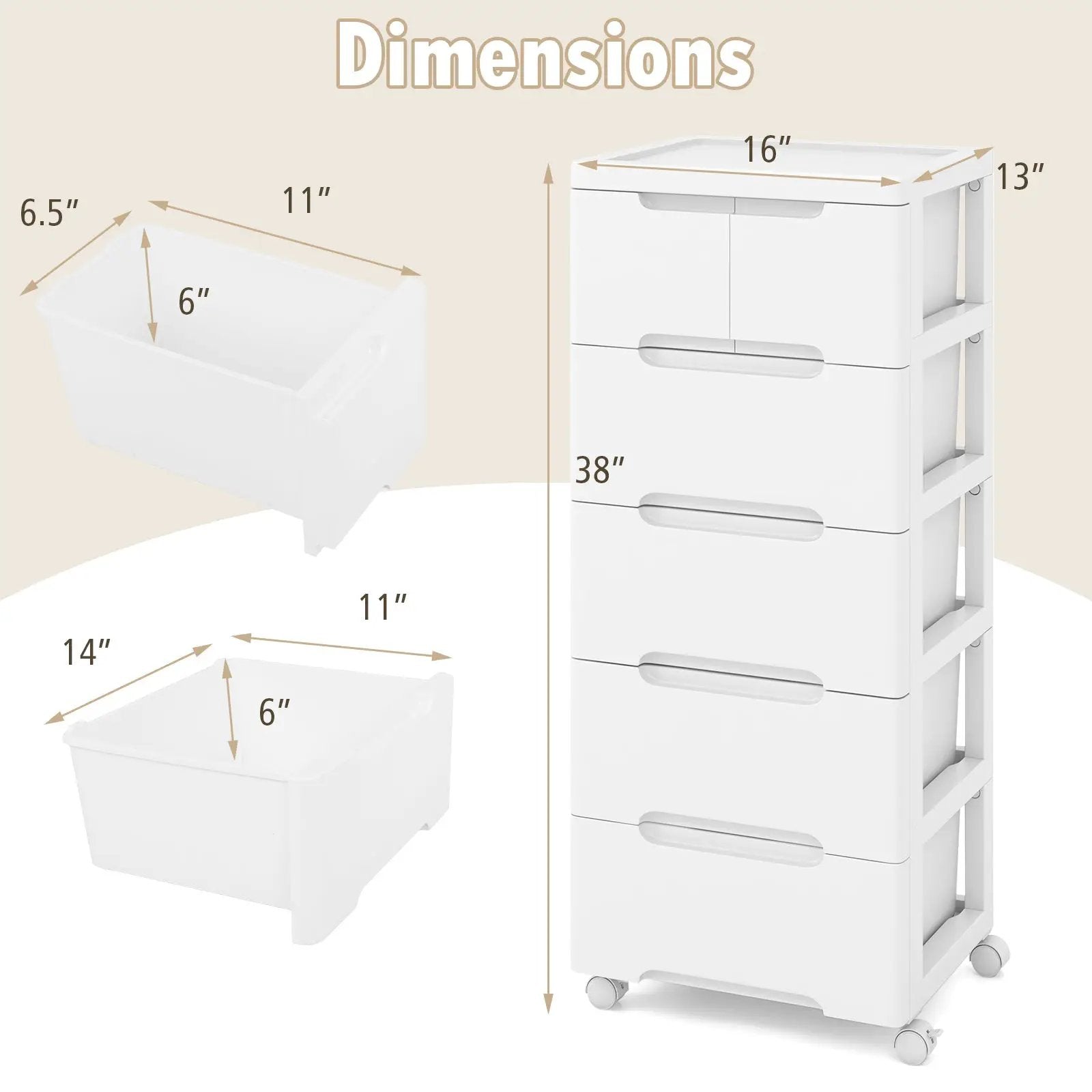 6-Drawer Rolling Storage Cabinet with Wheels - White by DirectDeals