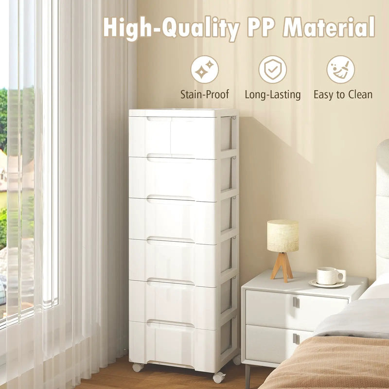 6-Drawer Rolling Storage Cabinet with Wheels - White by DirectDeals