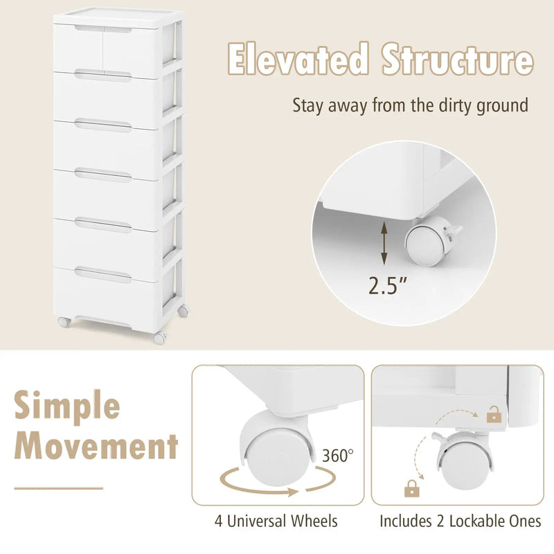 6-Drawer Rolling Storage Cabinet with Wheels - White by DirectDeals