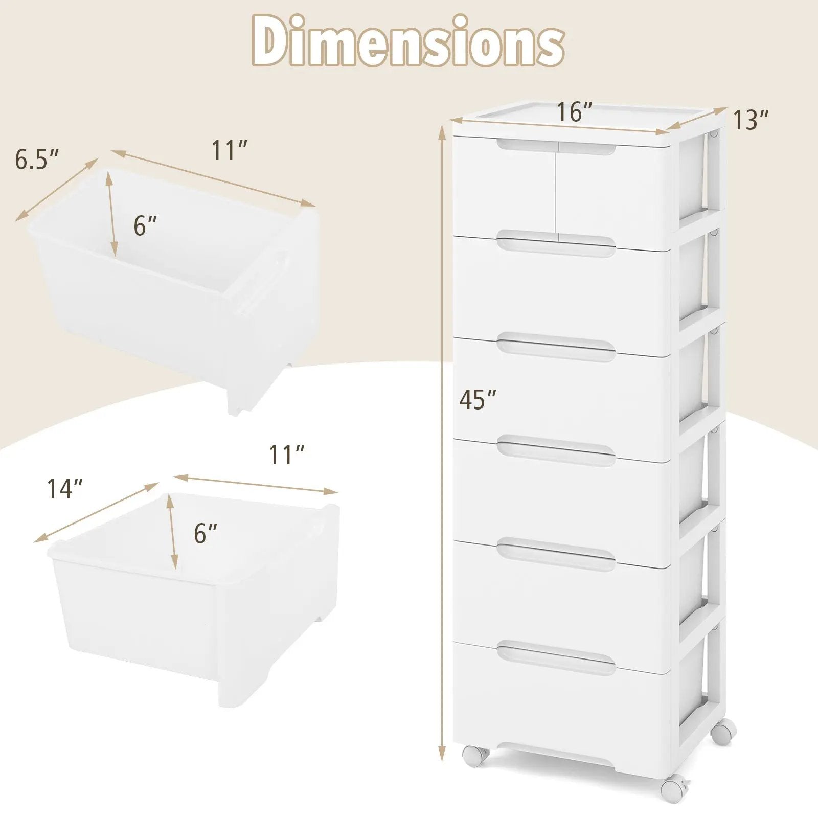 6-Drawer Rolling Storage Cabinet with Wheels - White by DirectDeals