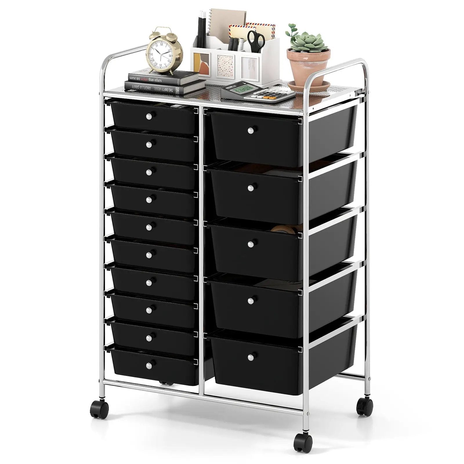 Rolling Storage Cart 15-Drawer Trolley with Chrome Plated Metal Frame by DirectDeals