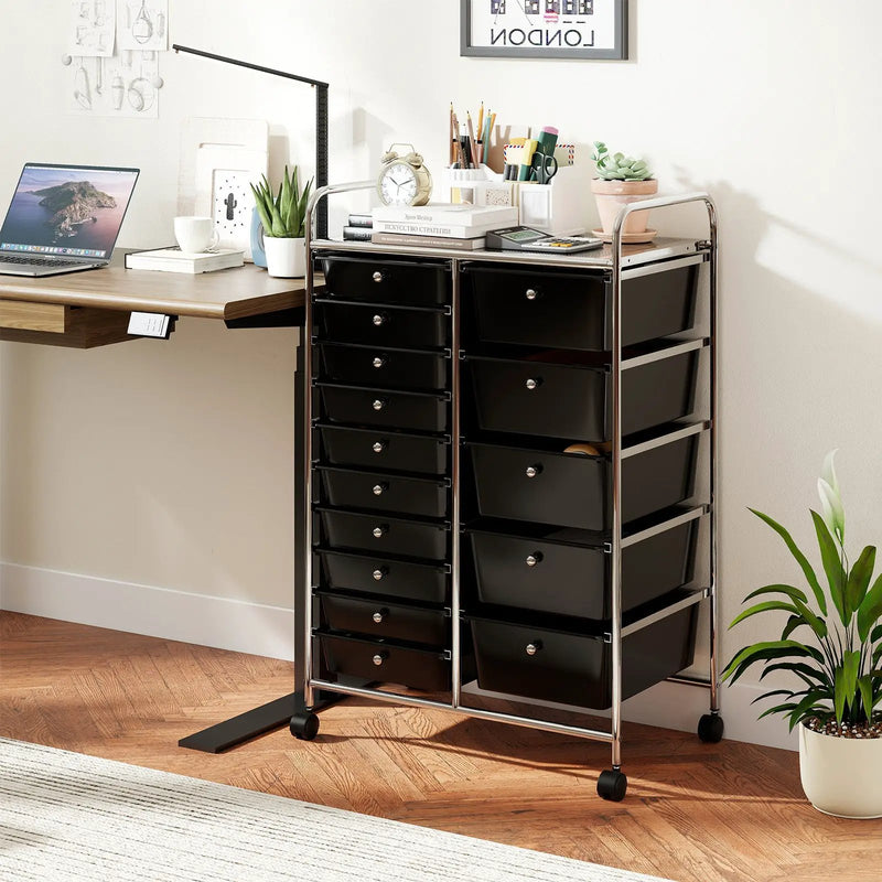 Rolling Storage Cart 15-Drawer Trolley with Chrome Plated Metal Frame by DirectDeals