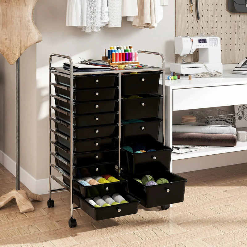 Rolling Storage Cart 15-Drawer Trolley with Chrome Plated Metal Frame by DirectDeals