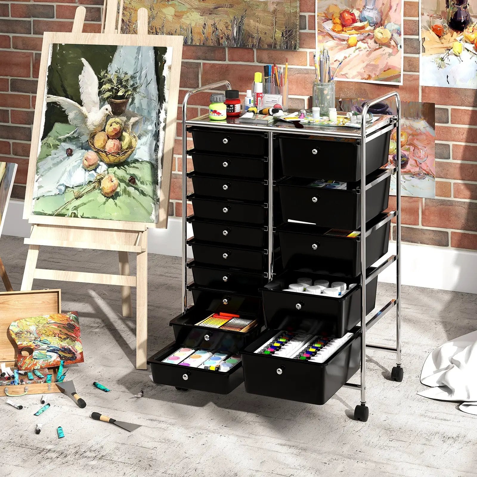 Rolling Storage Cart 15-Drawer Trolley with Chrome Plated Metal Frame by DirectDeals
