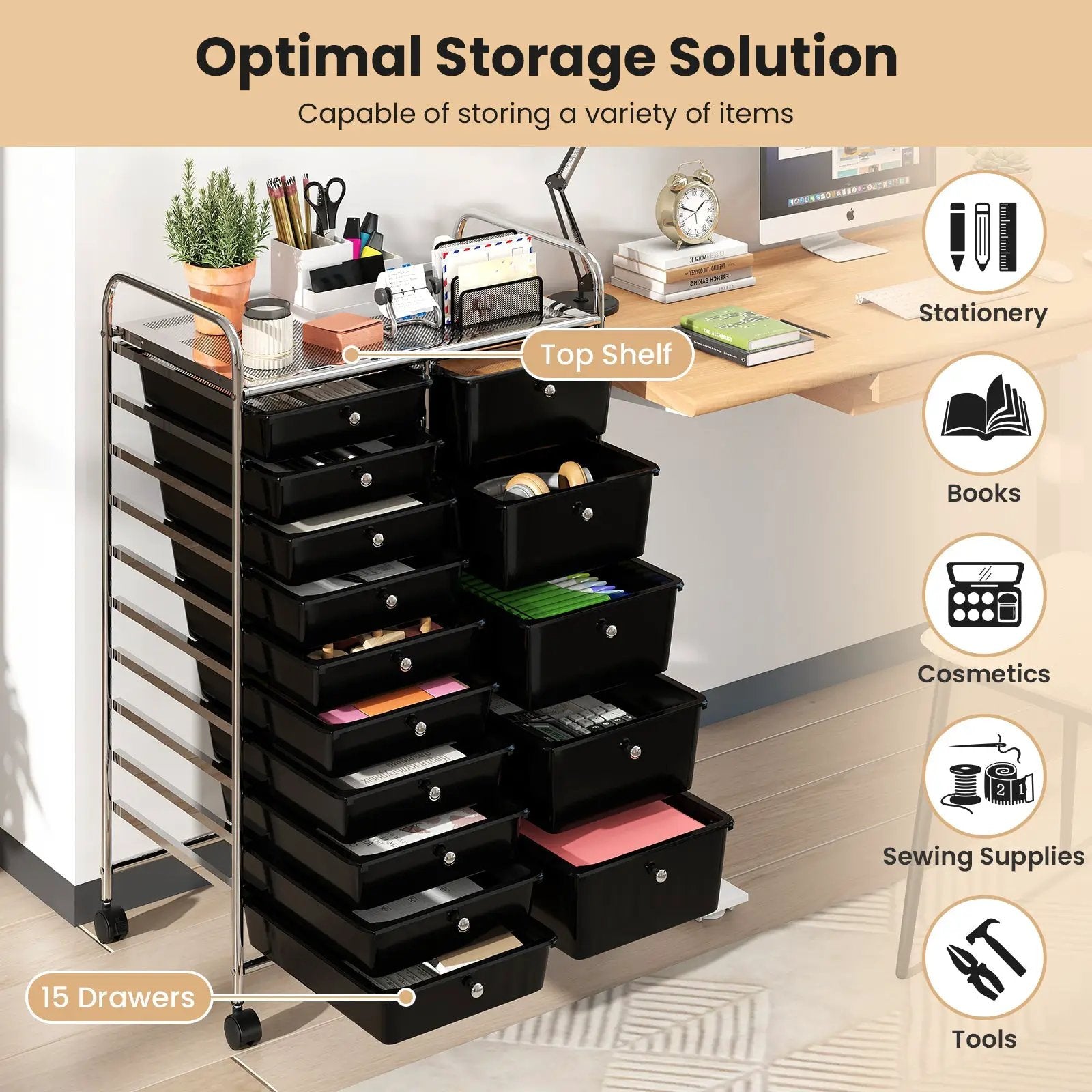 Rolling Storage Cart 15-Drawer Trolley with Chrome Plated Metal Frame by DirectDeals