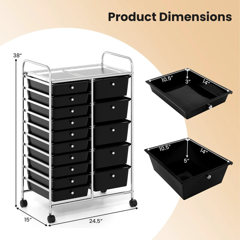 Rolling Storage Cart 15-Drawer Trolley with Chrome Plated Metal Frame by DirectDeals