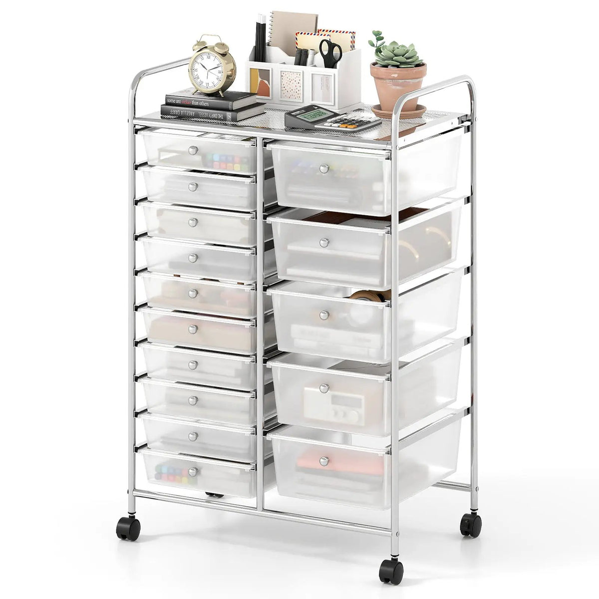 Rolling Storage Cart 15-Drawer Trolley with Chrome Plated Metal Frame, photo 9 of 24