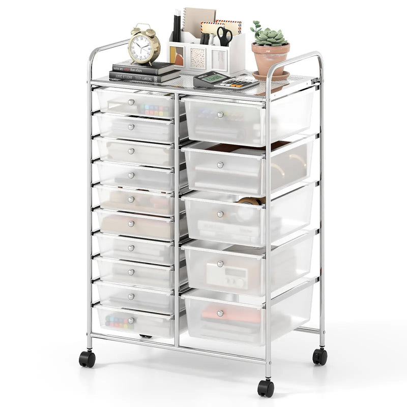 Rolling Storage Cart 15-Drawer Trolley with Chrome Plated Metal Frame by DirectDeals