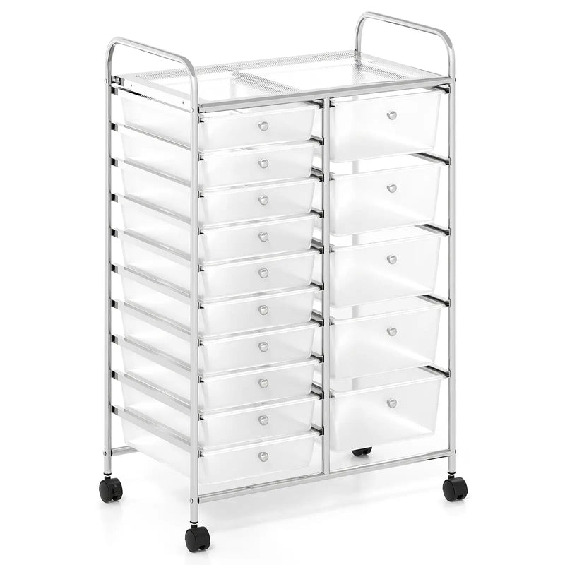 Rolling Storage Cart 15-Drawer Trolley with Chrome Plated Metal Frame by DirectDeals