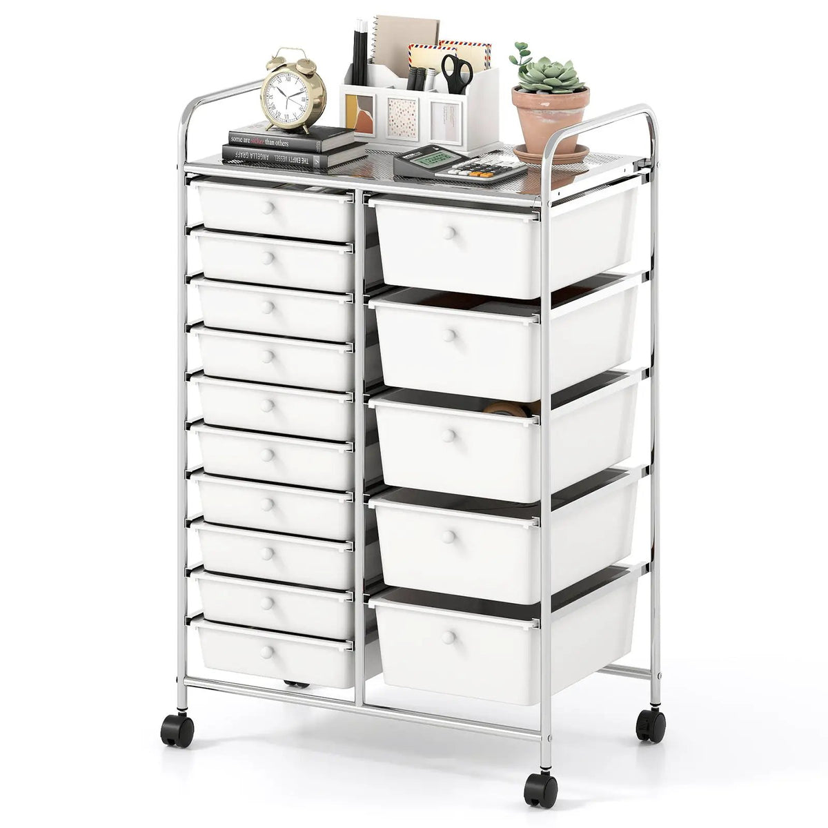 Rolling Storage Cart 15-Drawer Trolley with Chrome Plated Metal Frame, photo 7 of 24