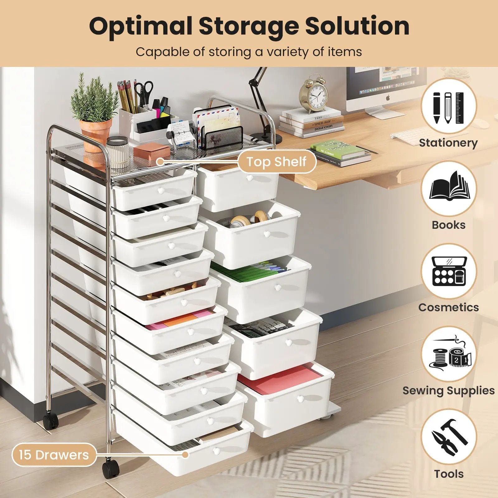 Rolling Storage Cart 15-Drawer Trolley with Chrome Plated Metal Frame by DirectDeals