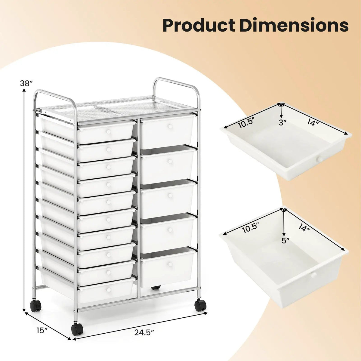 Rolling Storage Cart 15-Drawer Trolley with Chrome Plated Metal Frame, photo 15 of 24
