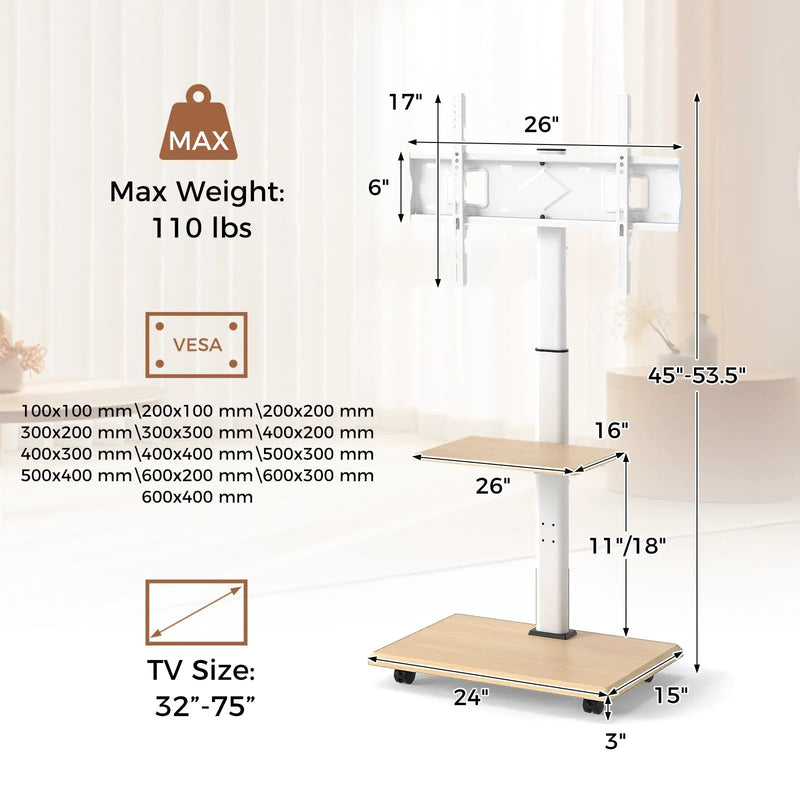 Rolling TV Stand on Wheels Mobile TV Cart for 32-75 Inch TVs Portable AV Cart by DirectDeals