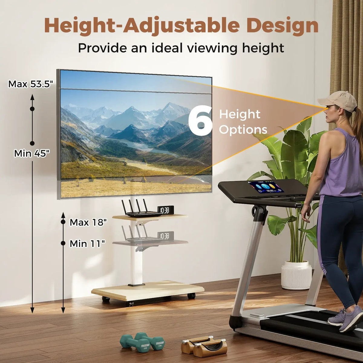 Rolling TV Stand on Wheels Mobile TV Cart for 32-75 Inch TVs Portable AV Cart, photo 15 of 16