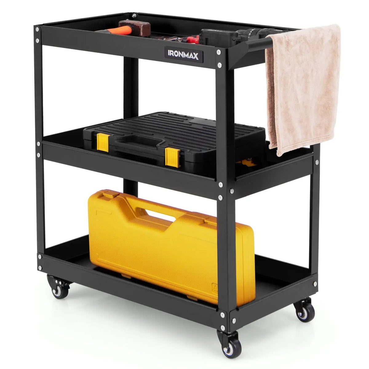 3-Tier Rolling Tool Cart with Spacious Shelves 4 Universal Wheels and 2 Brakes, photo 11 of 16