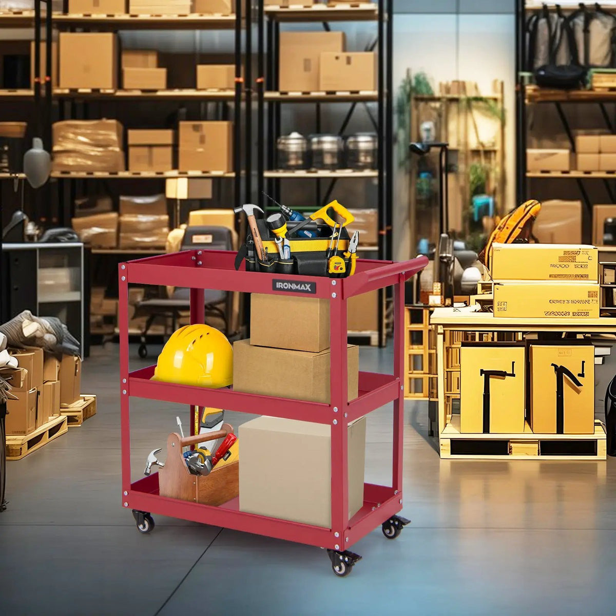 3-Tier Rolling Tool Cart with Spacious Shelves 4 Universal Wheels and 2 Brakes, photo 4 of 16