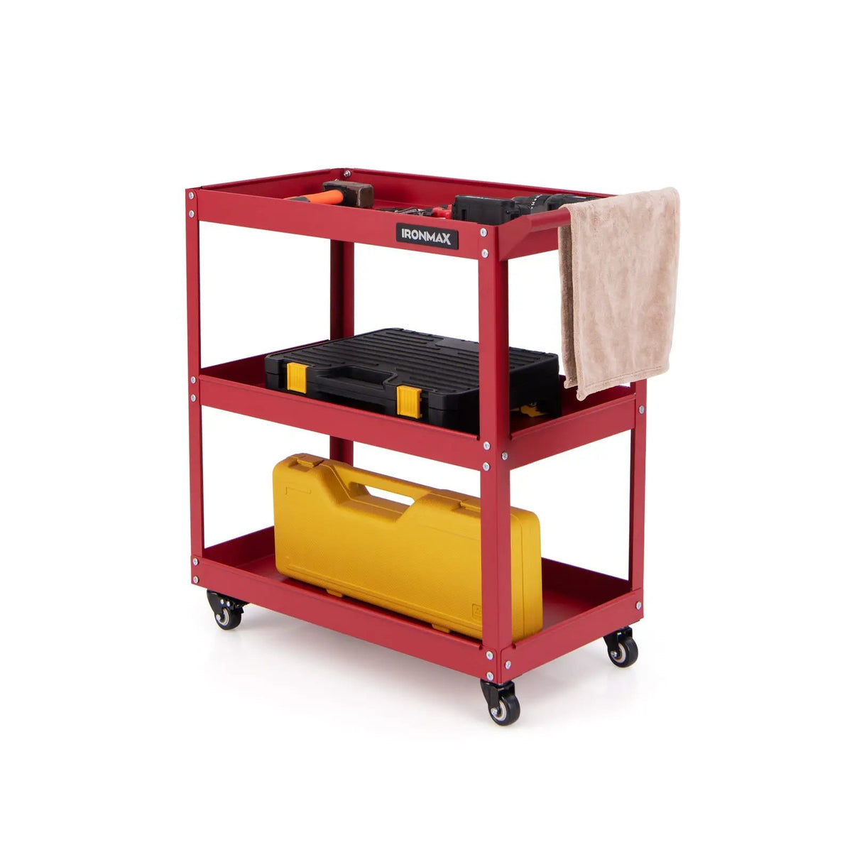 3-Tier Rolling Tool Cart with Spacious Shelves 4 Universal Wheels and 2 Brakes, photo 6 of 16