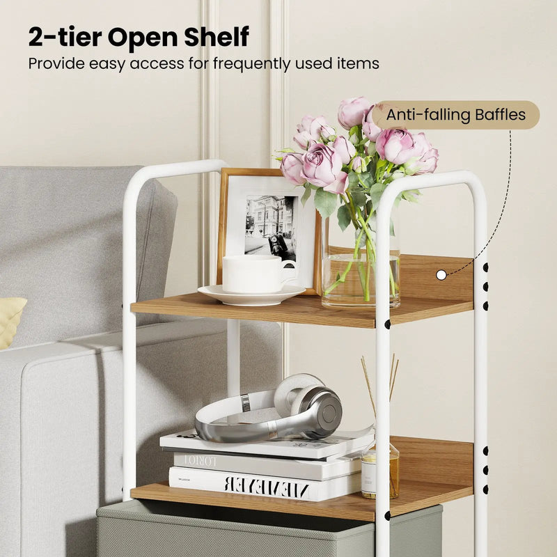 Rolling Utility Storage Cart with 2 Open Shelves and 2 Fabric Drawers-Natural by DirectDeals