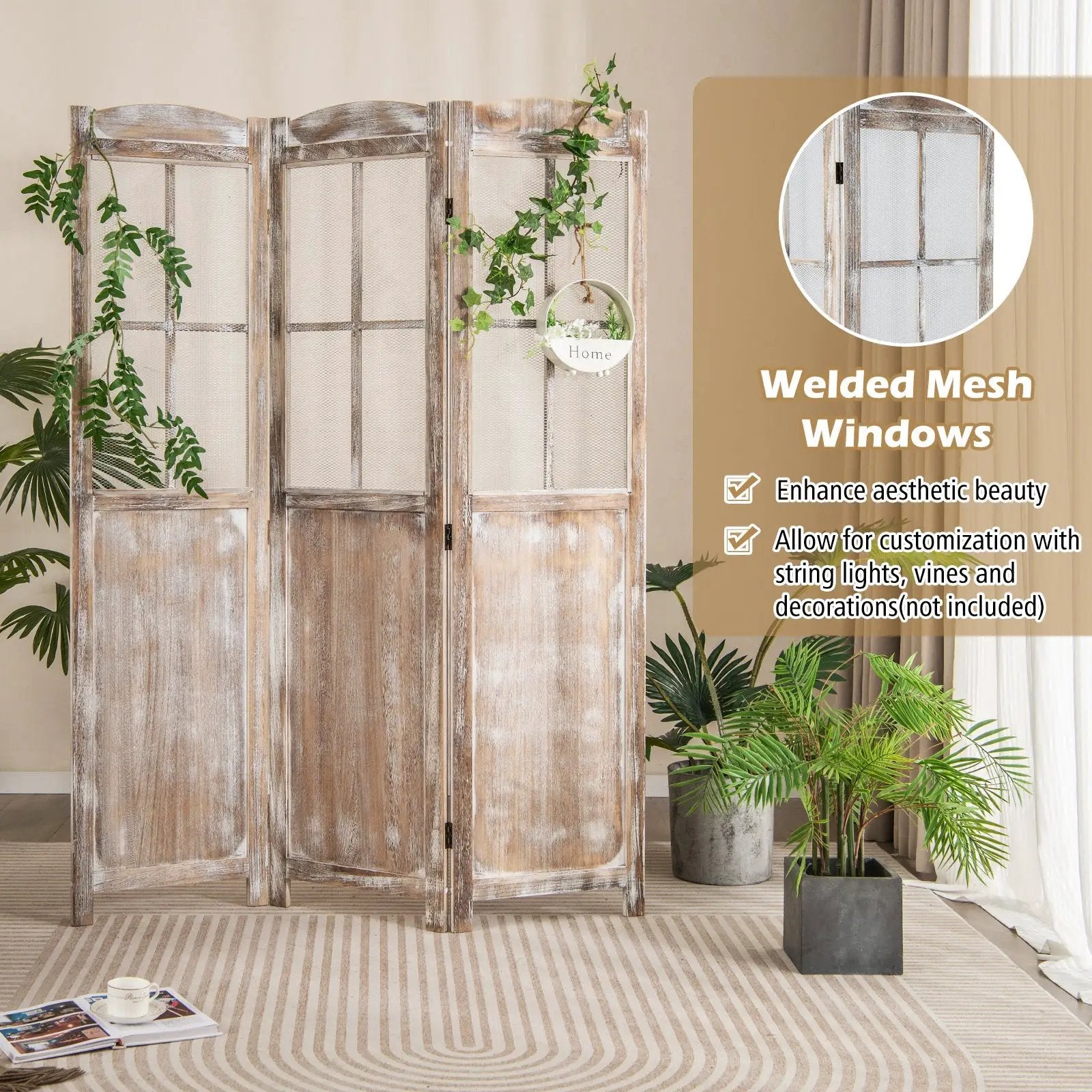 6 Feet Folding Privacy Screen-Coffee by DirectDeals