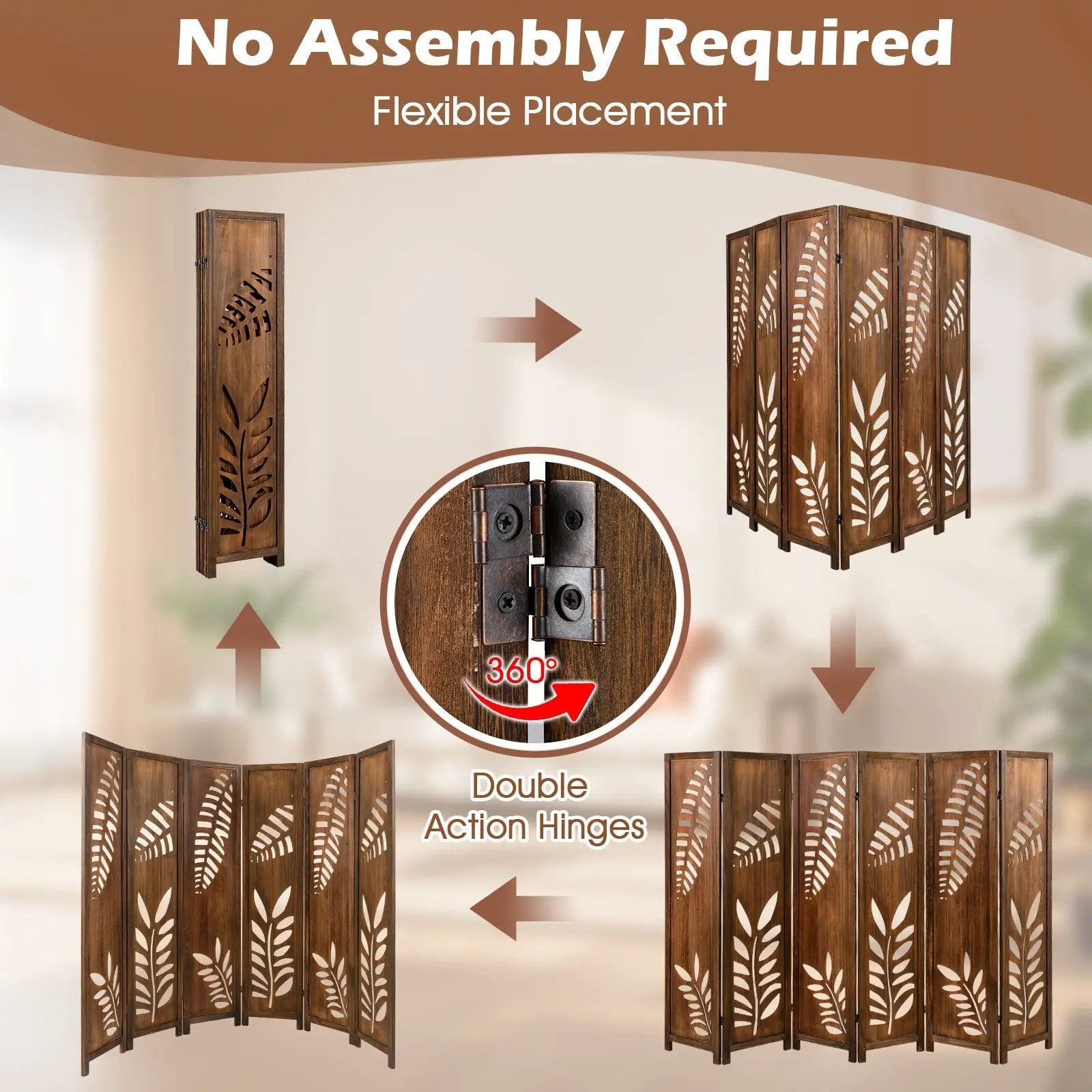 Room Divider 5.6 FT Folding Partition Stand with Double Action Metal Hinges by DirectDeals
