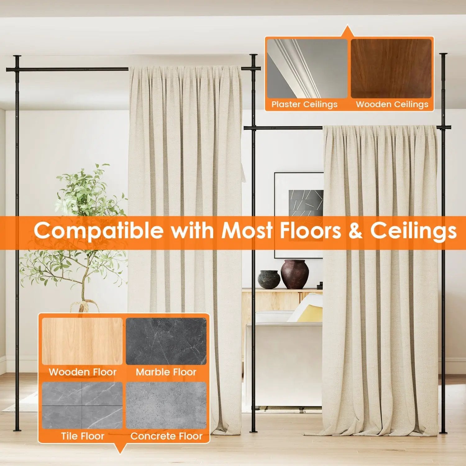 Room Divider Curtain Rod with Adjustable Floor to Ceiling Tension Rod (Curtains Not Included) by DirectDeals