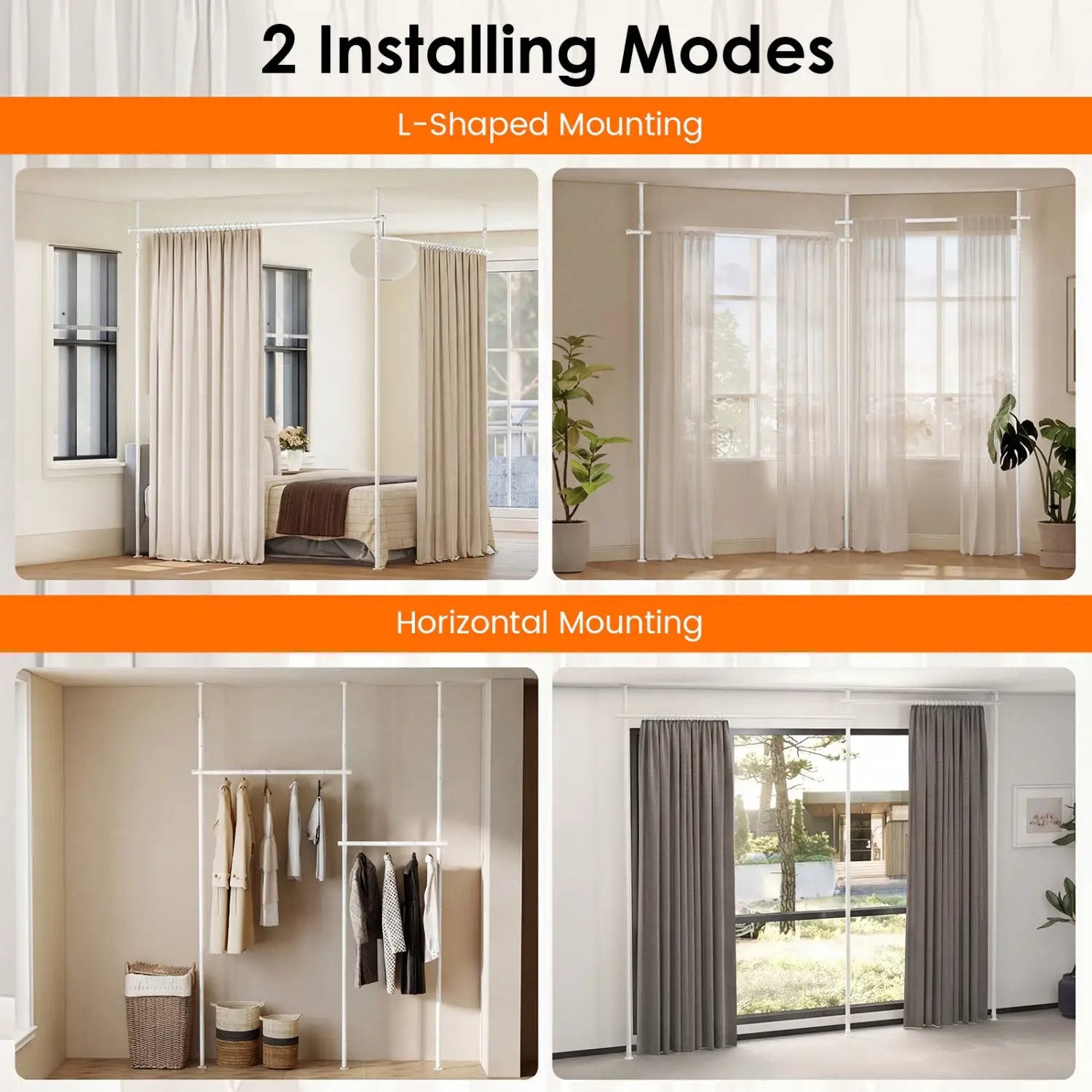 Room Divider Curtain Rod with Adjustable Floor to Ceiling Tension Rod (Curtains Not Included) by DirectDeals
