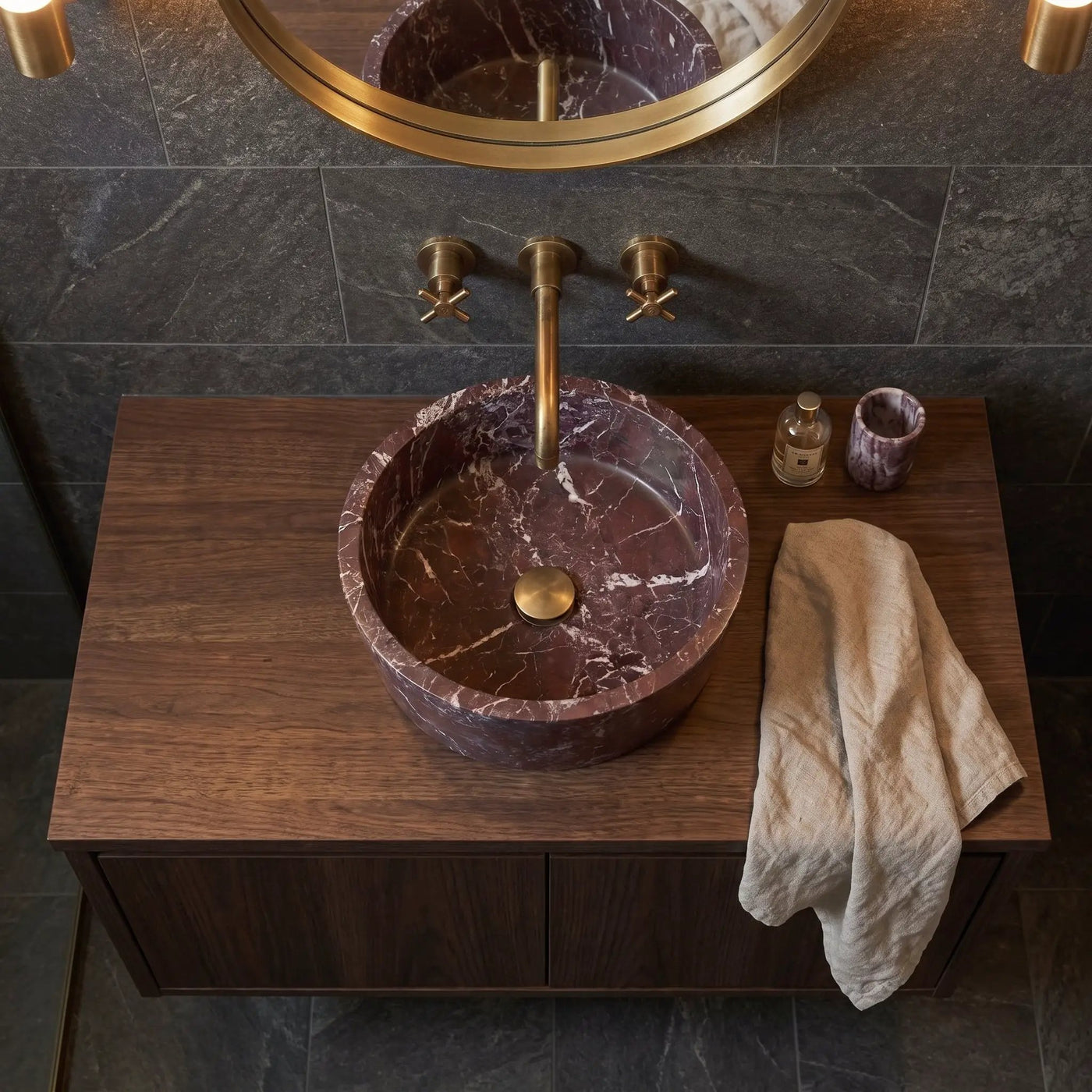 Rosso Levanto Above-Vanity Tapered Vessel Bathroom Sink by GMSTONE