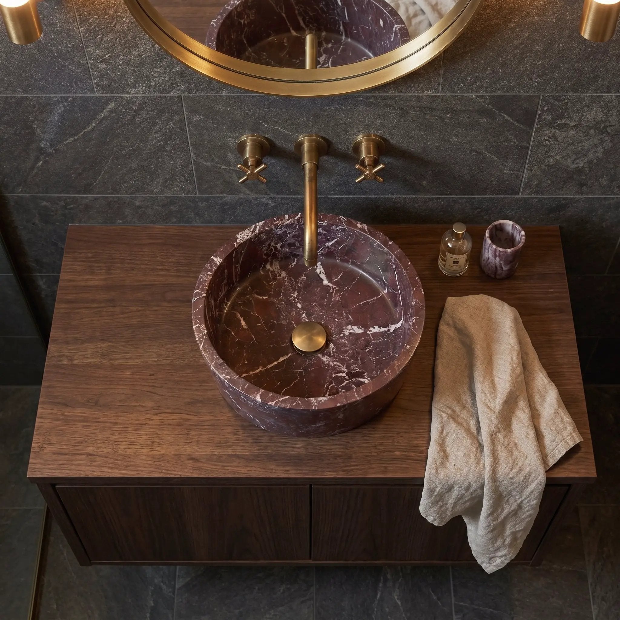 Rosso Levanto Above-Vanity Tapered Vessel Bathroom Sink by GMSTONE