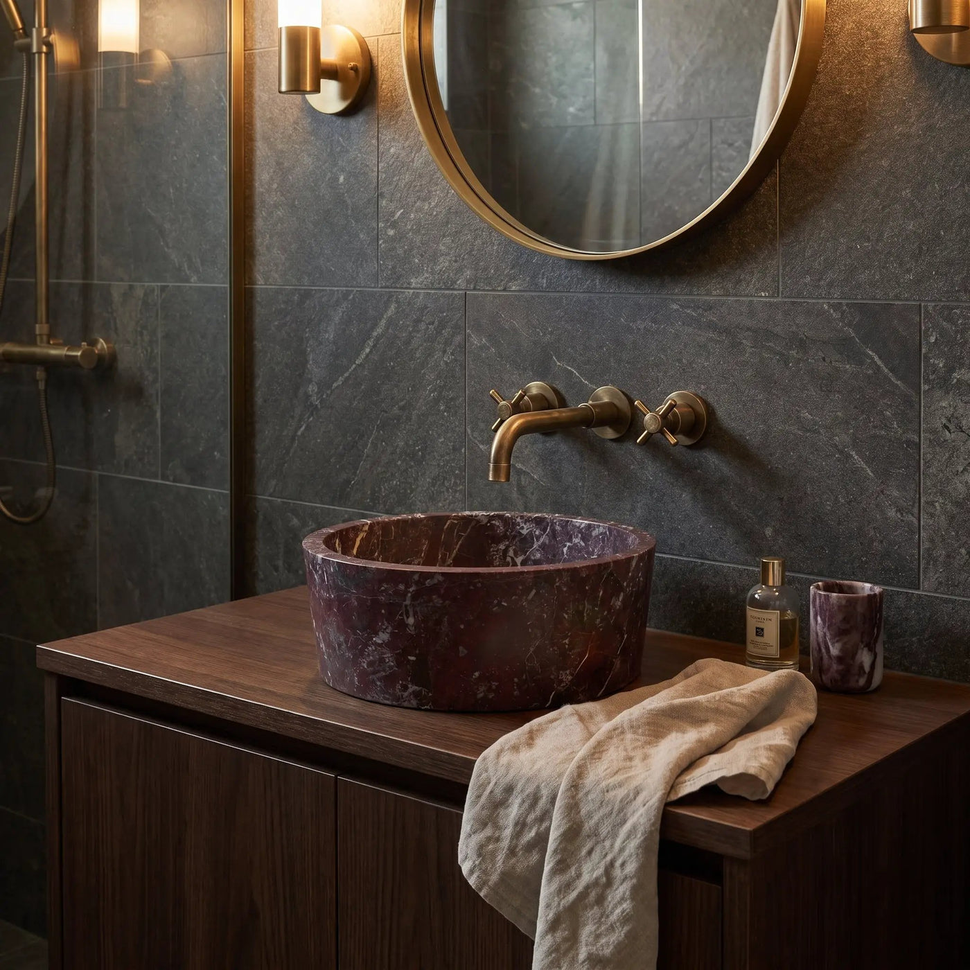 Rosso Levanto Above-Vanity Tapered Vessel Bathroom Sink by GMSTONE