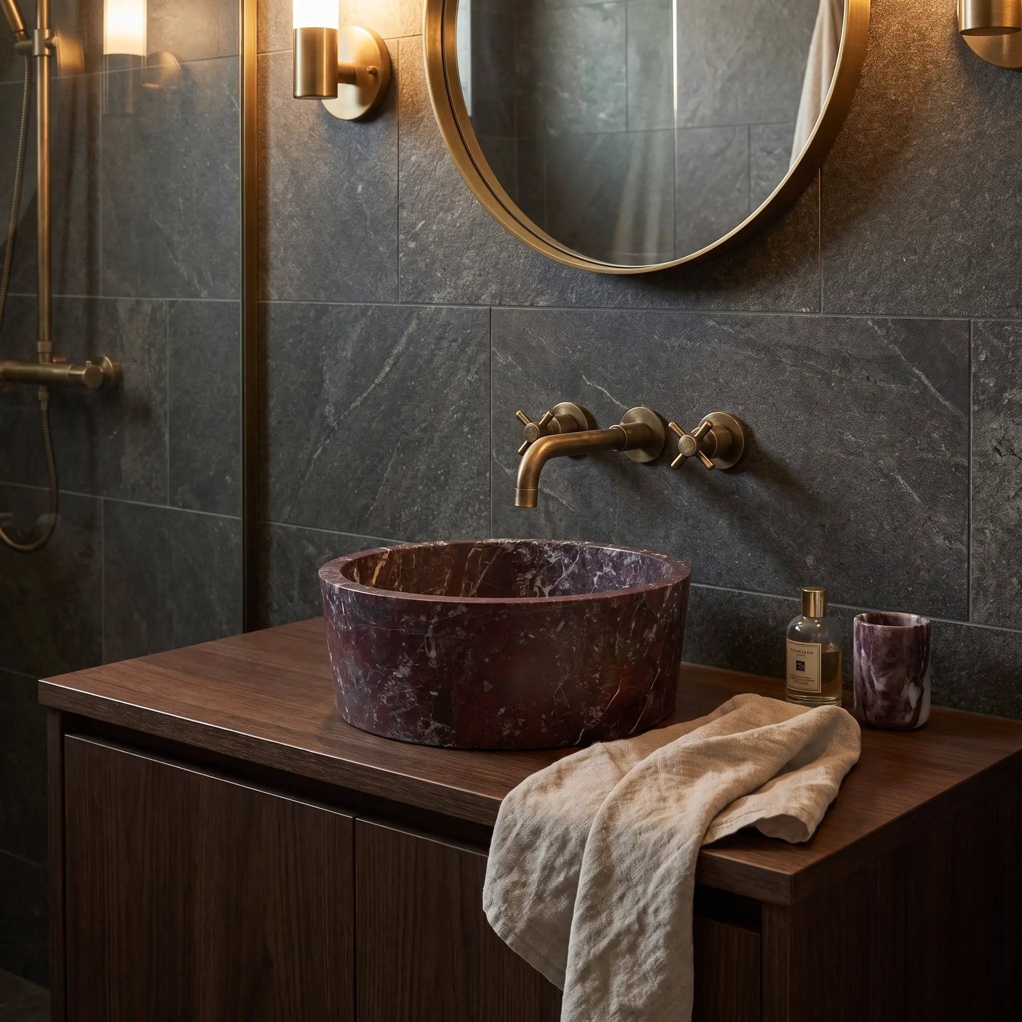 Rosso Levanto Above-Vanity Tapered Vessel Bathroom Sink by GMSTONE
