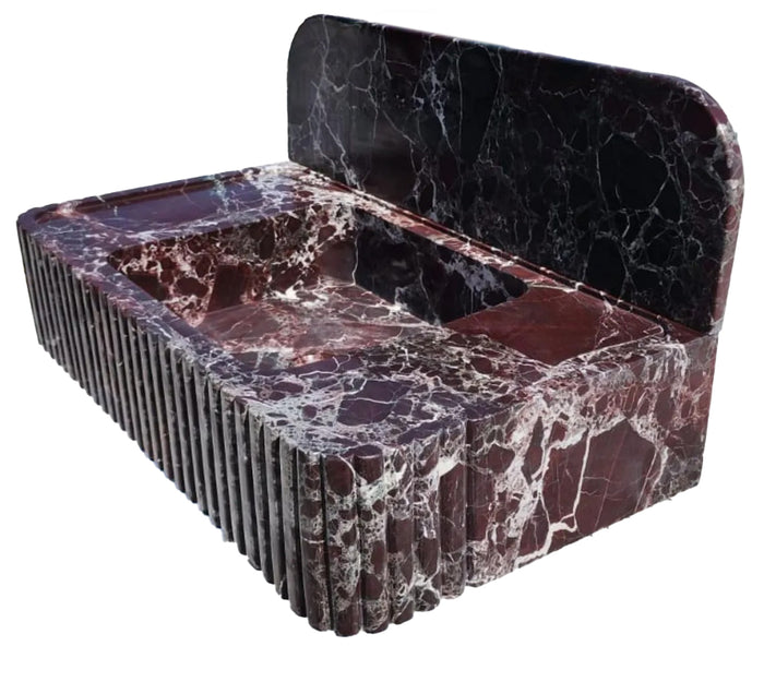Rosso Levanto Marble Wall-mount Bathroom Sink Fluted Front with 8" Backsplash by GobekDesign