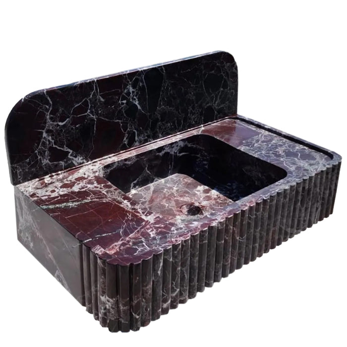 Rosso Levanto Marble Wall-mount Bathroom Sink Fluted Front with 8" Backsplash by GobekDesign