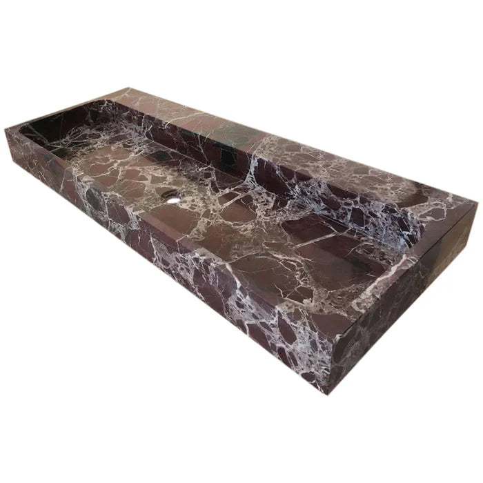 Rosso Levanto Marble Rectangular Wall-Mount Sink 20 x 48 x 5 by GobekDesign