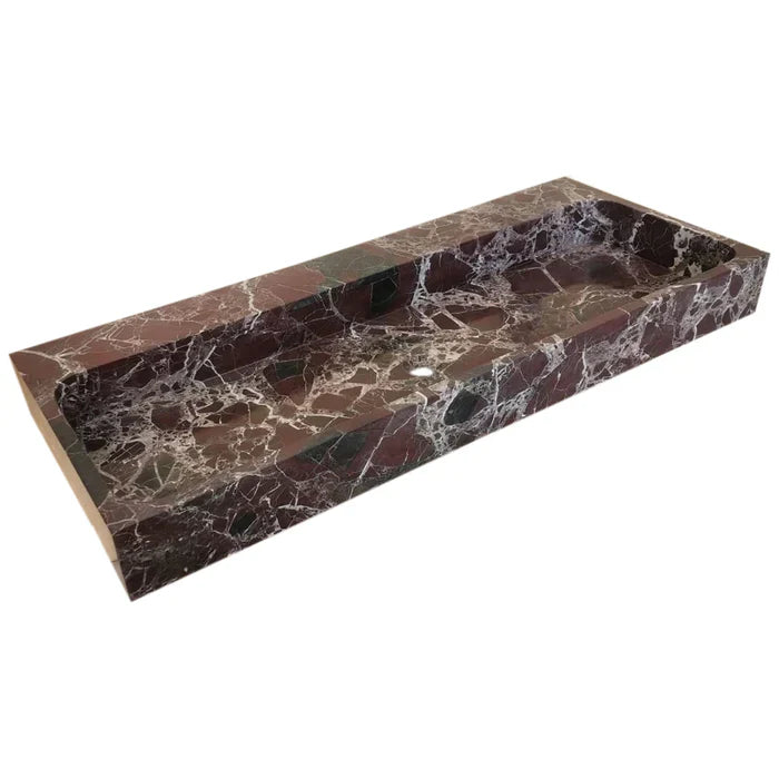 Rosso Levanto Marble Rectangular Wall-mount Sink (W)20" (L)48" (H)5" by GobekDesign