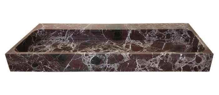 Rosso Levanto Marble Rectangular Wall-mount Sink (W)20" (L)48" (H)5" by GobekDesign