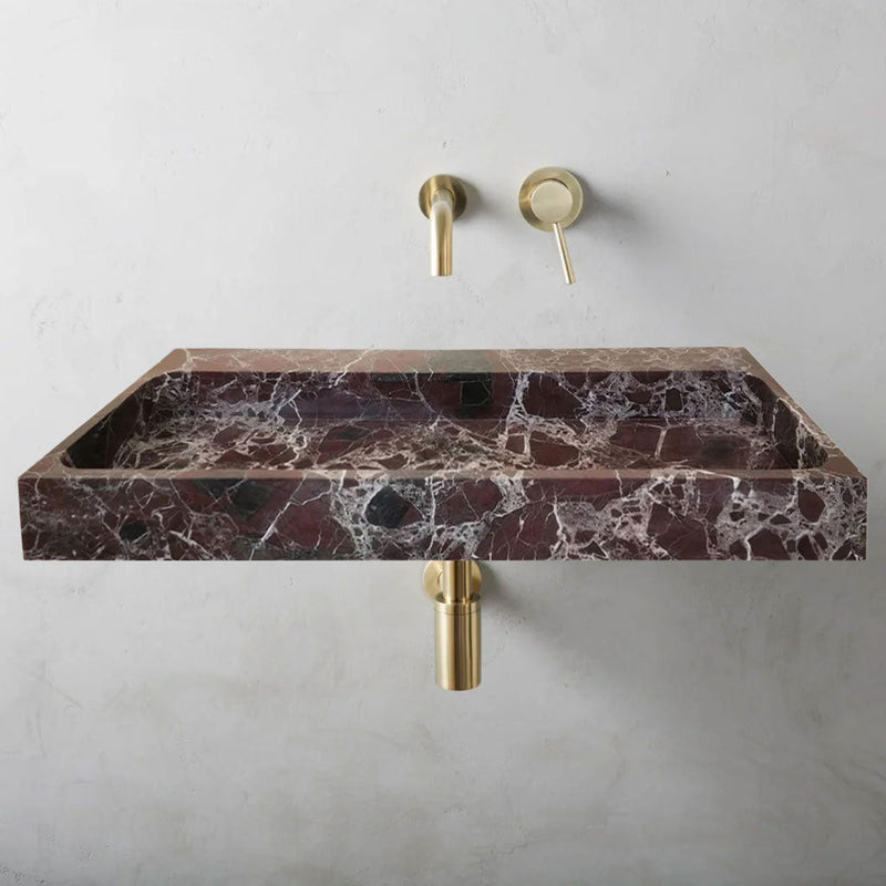 Rosso Levanto Marble Rectangular Wall-mount Sink (W)20" (L)48" (H)5" by GobekDesign