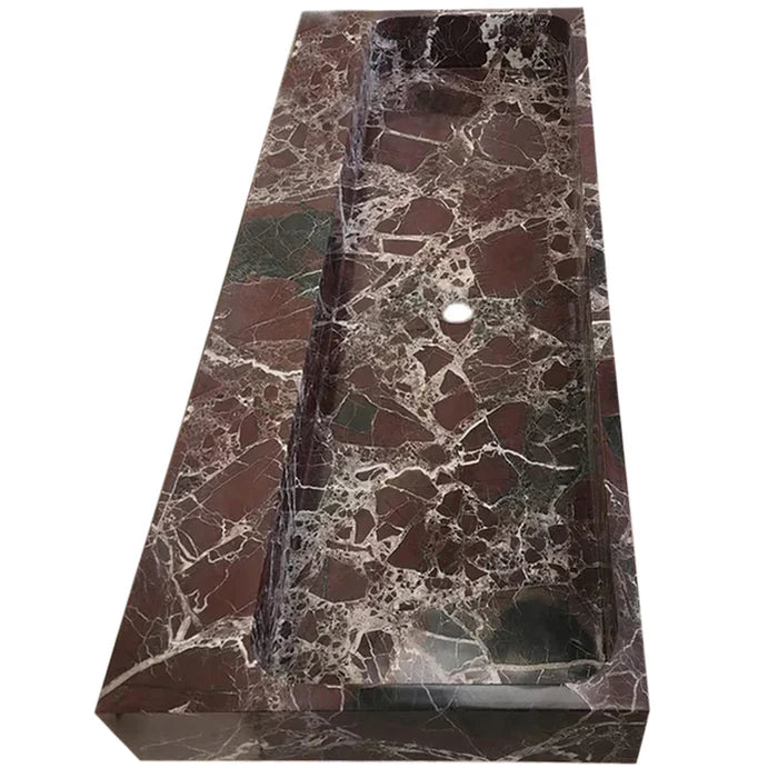 Rosso Levanto Marble Rectangular Wall-mount Sink (W)20" (L)48" (H)5" by GobekDesign