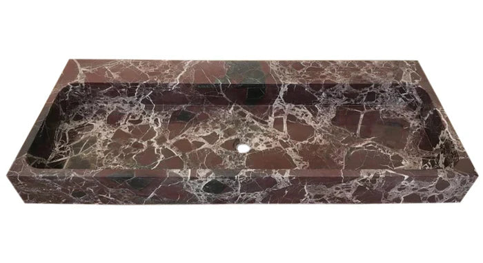 Rosso Levanto Marble Rectangular Wall-mount Sink (W)20" (L)48" (H)5" by GobekDesign