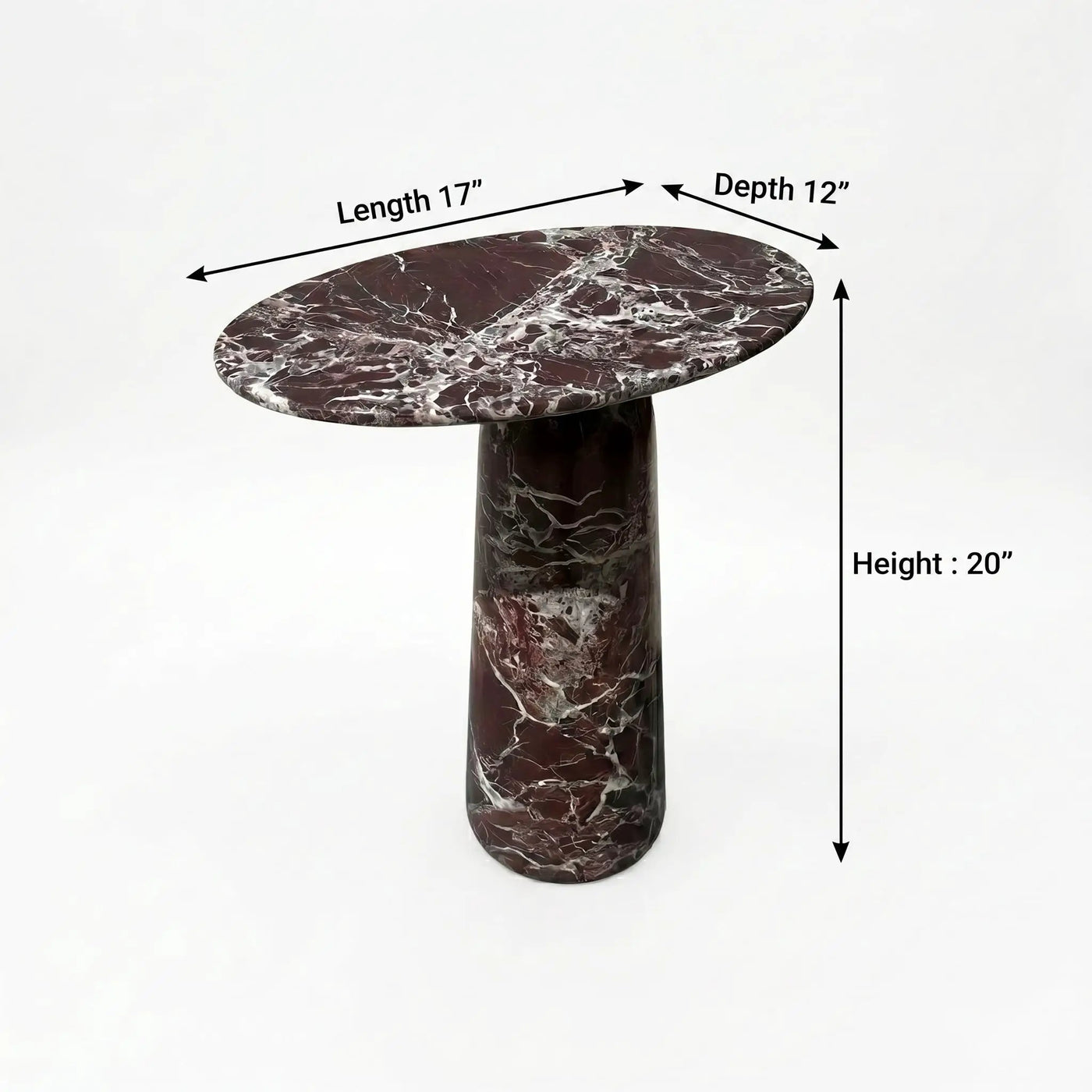Rosso Levanto Marble Designer Side Table - Polished D12xL17xH20 Inches by GobekDesign
