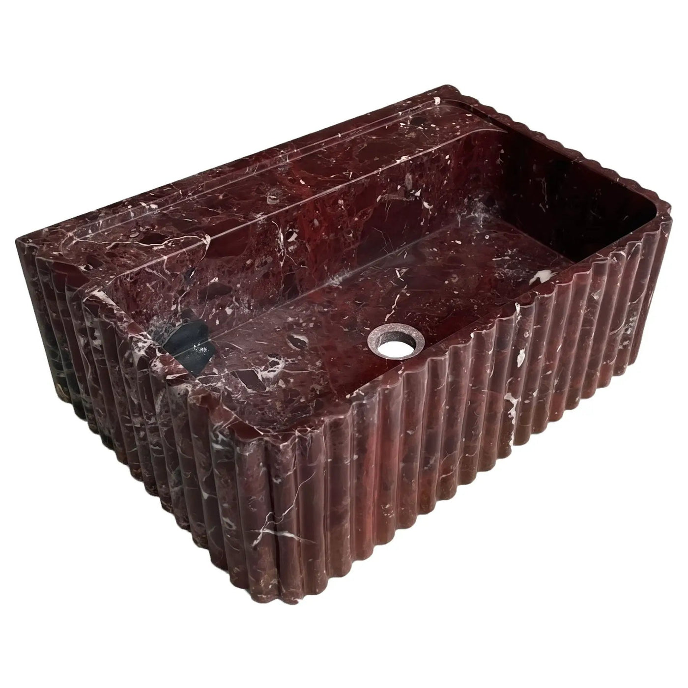 Rosso Levanto Marble Wall-Mount Bathroom Sink Fluted Design 24x16 by GobekDesign
