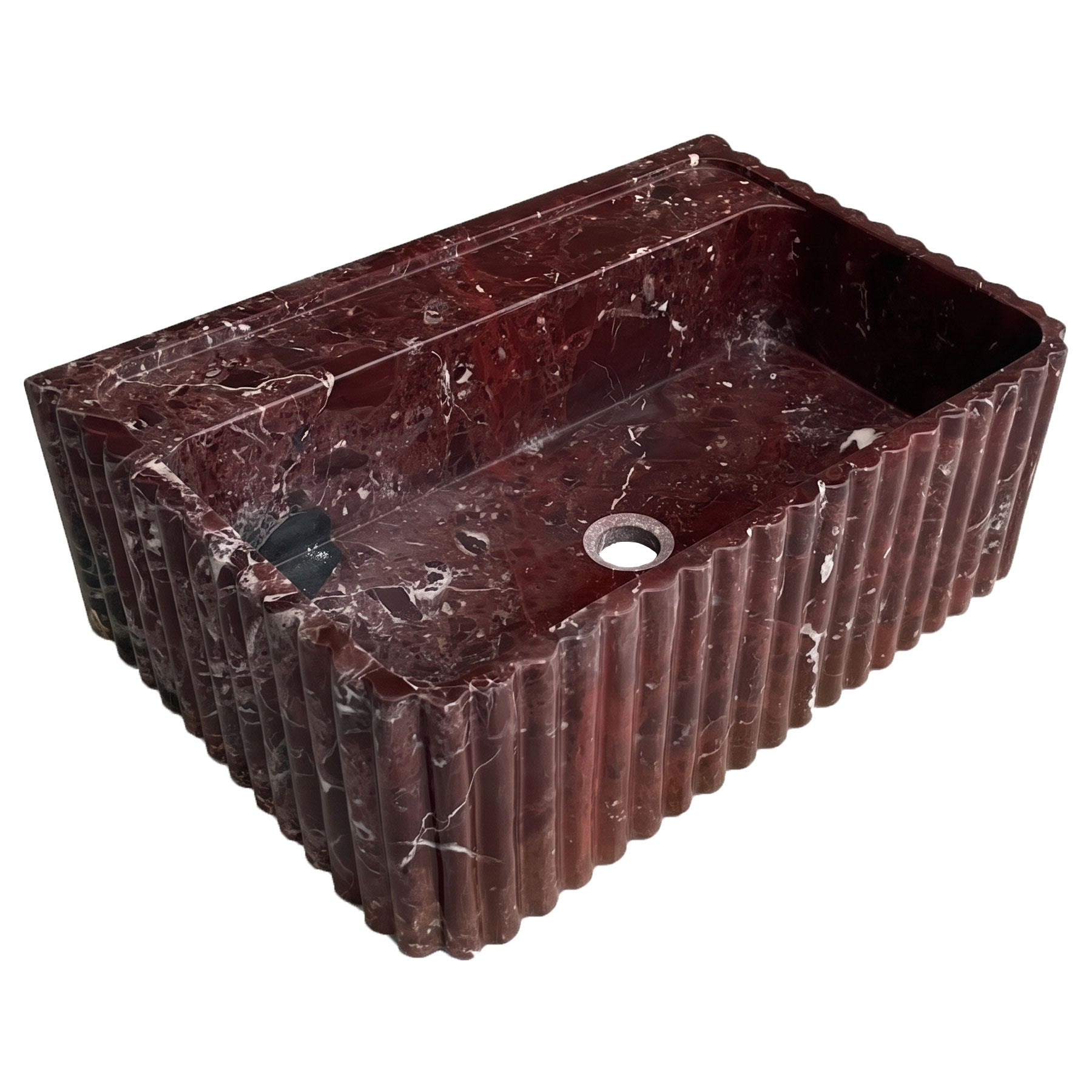 Rosso Levanto Marble Wall-Mount Bathroom Sink Fluted Design 24x16 by GobekDesign