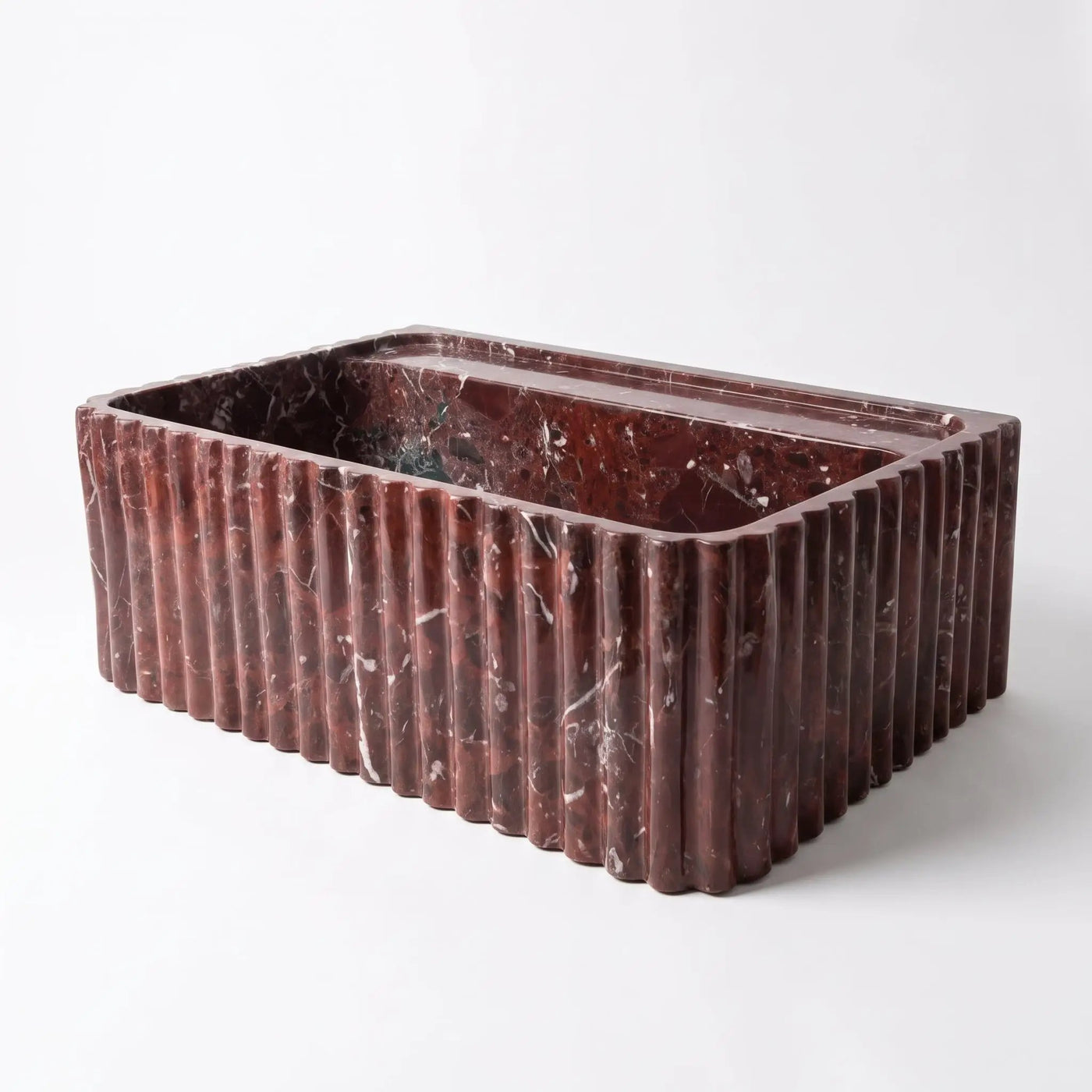 Rosso Levanto Marble Wall-Mount Bathroom Sink Fluted Design 24x16 by GobekDesign