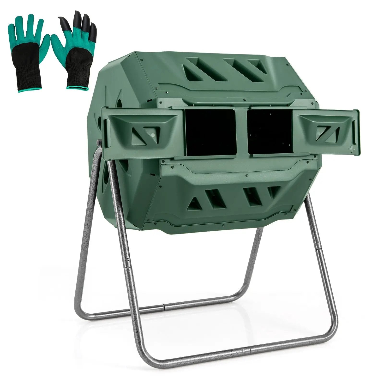 360° Rotatable Tumbling Composter with 2 Sliding Doors-Green by DirectDeals