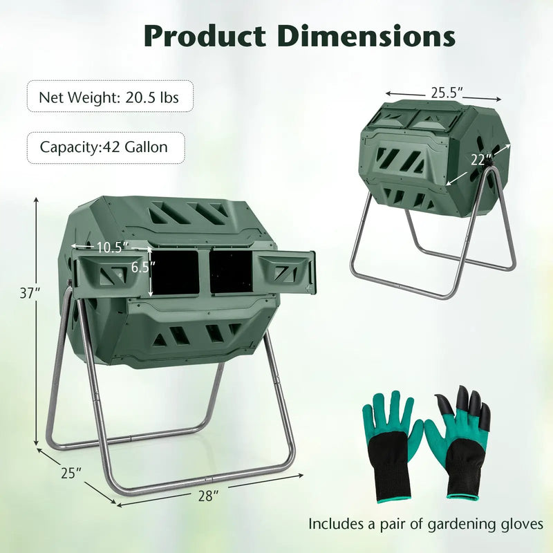 360° Rotatable Tumbling Composter with 2 Sliding Doors-Green by DirectDeals