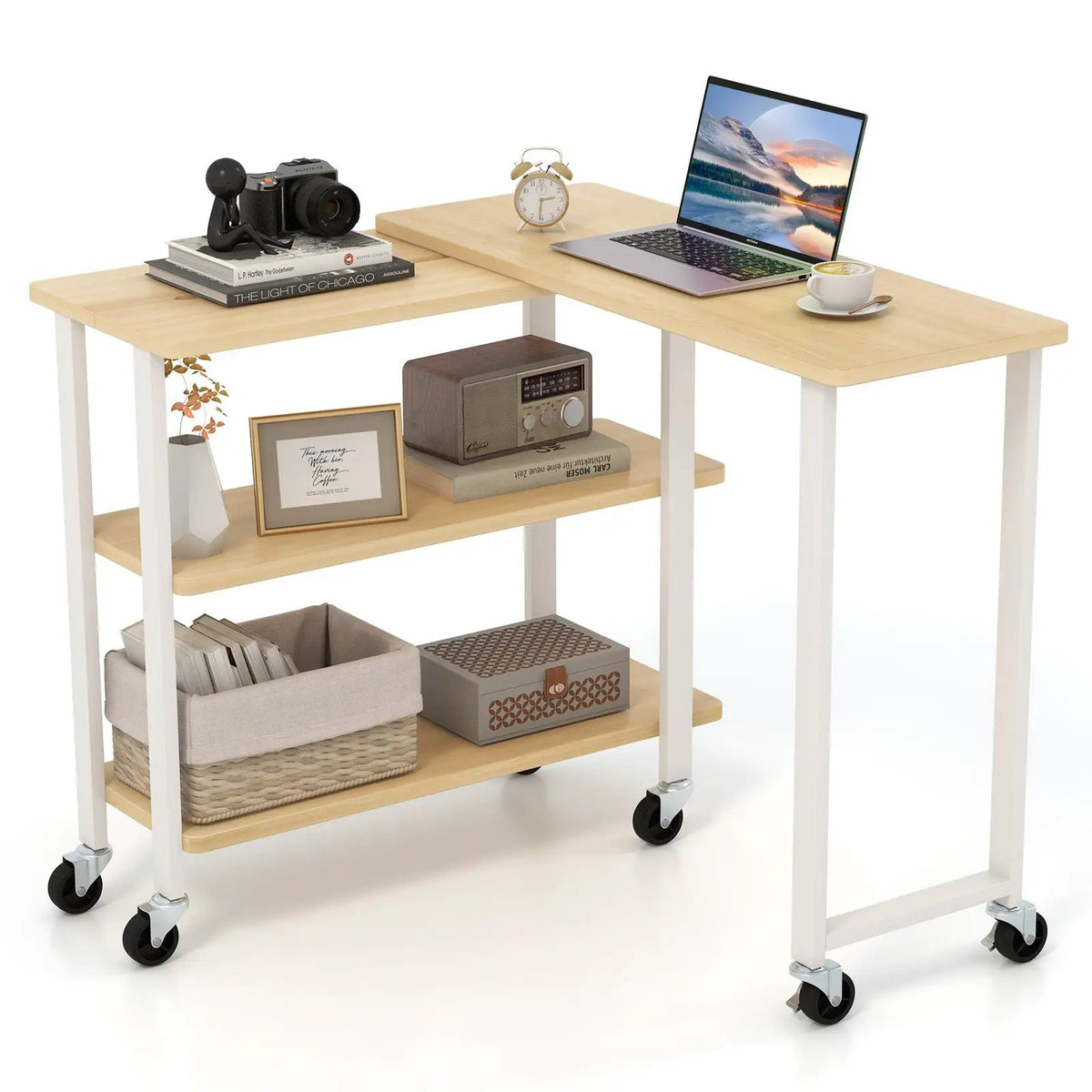 360° Rotating Sofa Side Table with Storage Shelves and Wheels, photo 10 of 11
