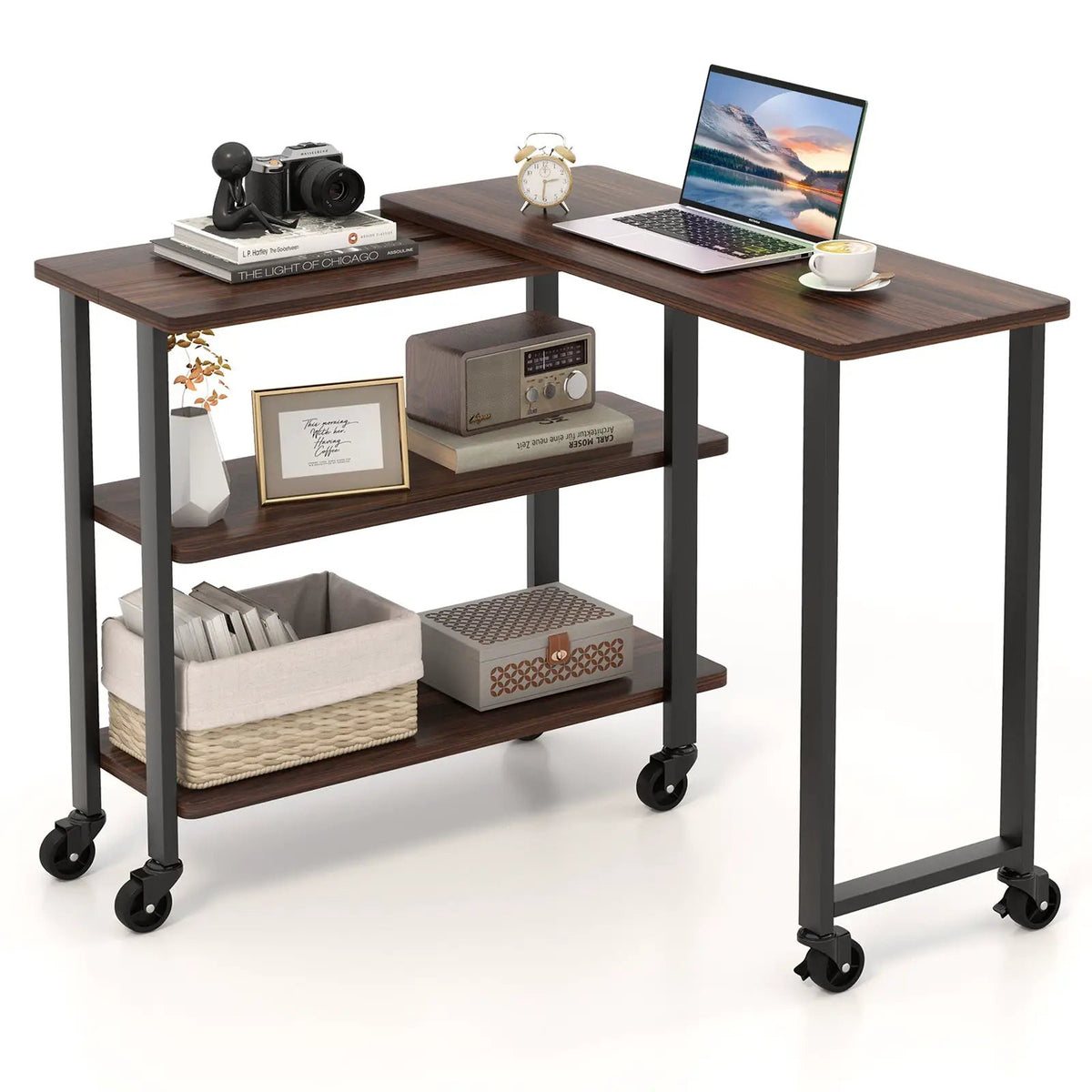 360° Rotating Sofa Side Table with Storage Shelves and Wheels, photo 11 of 11