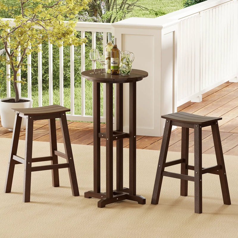 21.5 Inch Round Bar Table Patio HDPE Bar Height Dining Table with Slatted Tabletop by DirectDeals