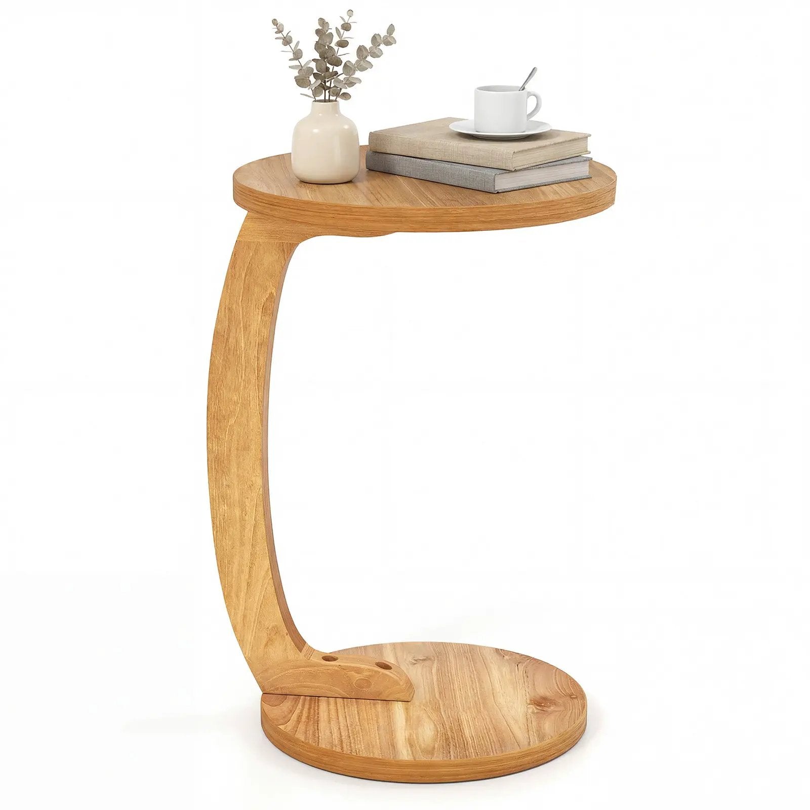 24 Inch Round C-shaped Side Table with Thickened Top and Sturdy Base by DirectDeals