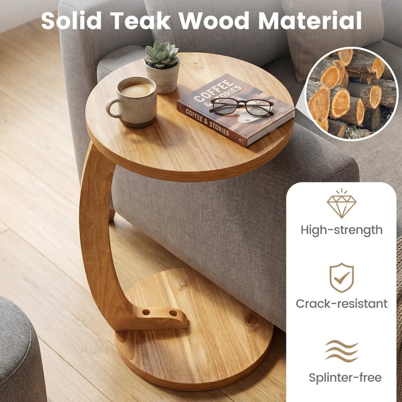 24 Inch Round C-shaped Side Table with Thickened Top and Sturdy Base by DirectDeals