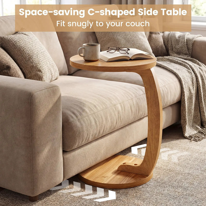 24 Inch Round C-shaped Side Table with Thickened Top and Sturdy Base by DirectDeals